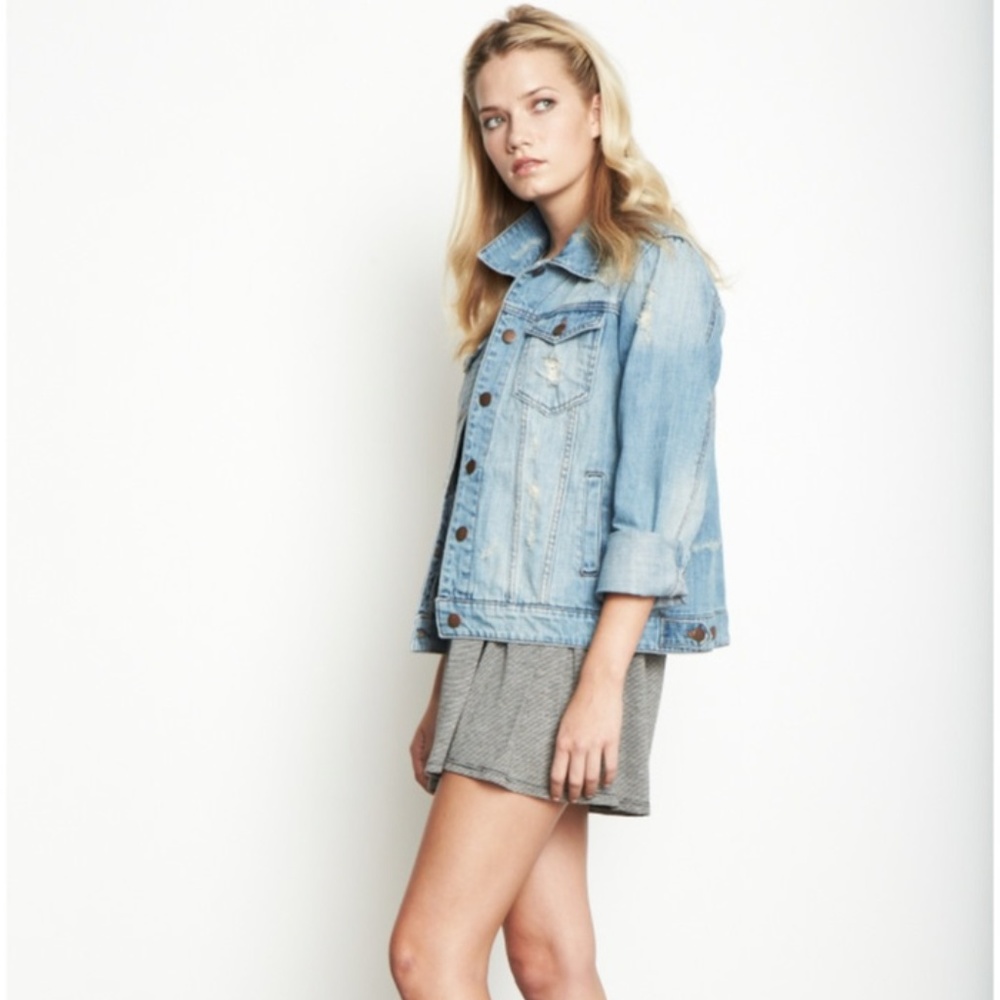 Distressed light denim jean jacket